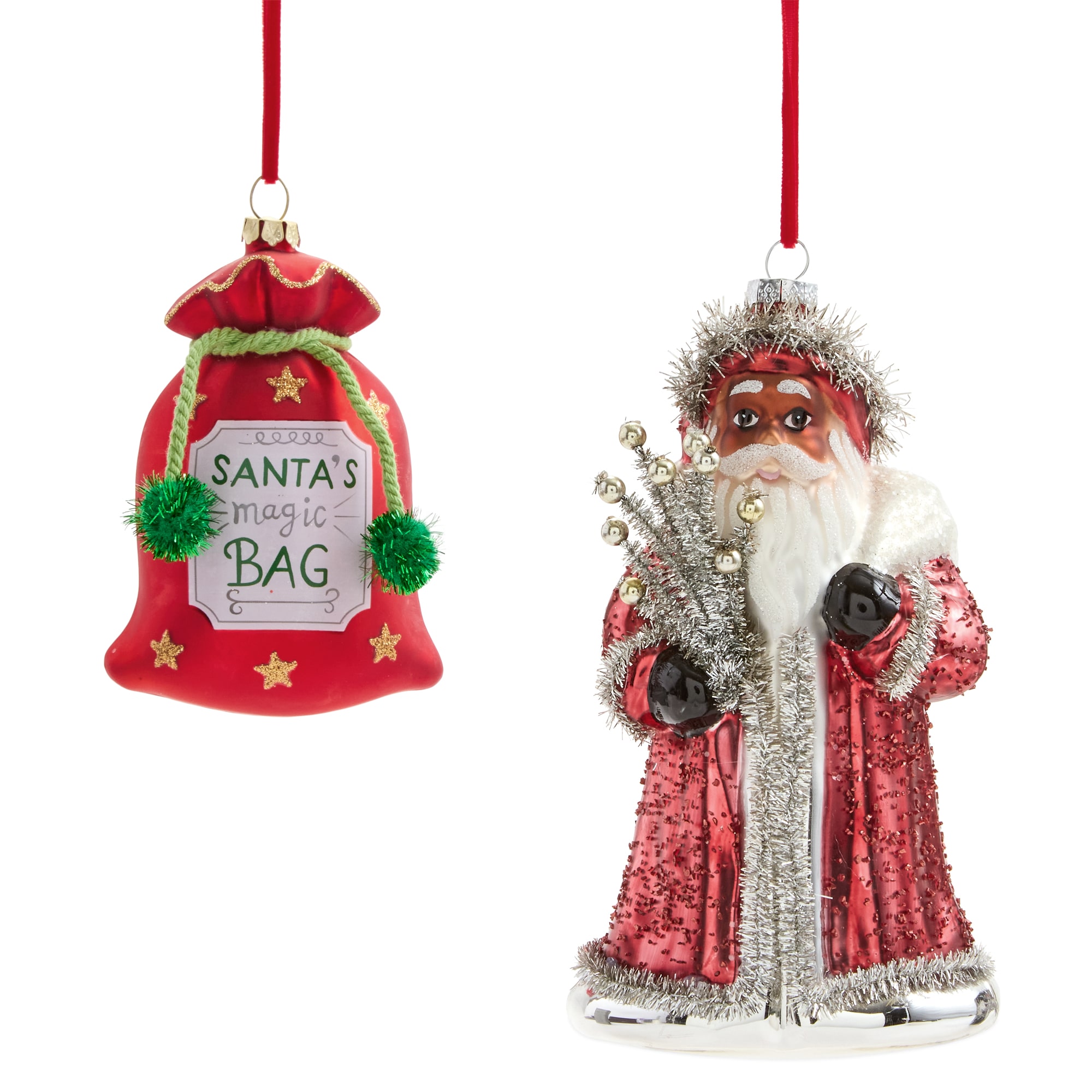 Martha Stewart African American Glass Santa 2-pc. Christmas Ornament