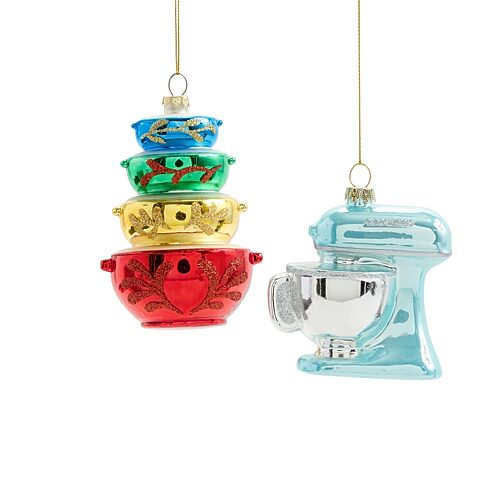 North Pole Trading Co . Mixer And Mixing Bowls 2-pc. Christmas Ornament In Blue