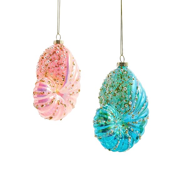 North Pole Trading Co. Nautilus Shell Blue And Pink 2-pc. Christmas Ornament