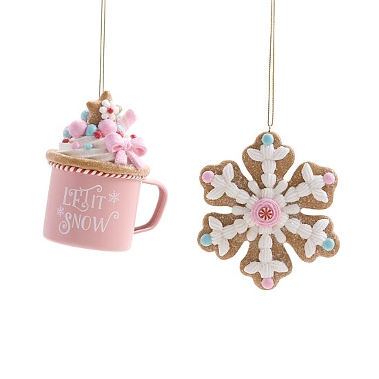 North Pole Trading Co. Pastel Gbread Snowflake Mug 2-pc. Christmas Ornament