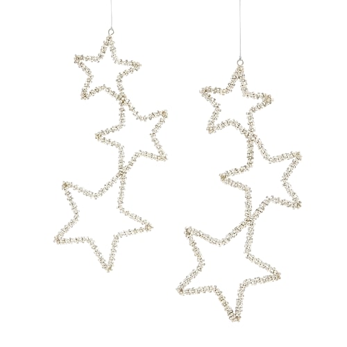 North Pole Trading Co . Triple Stars 2-pc. Christmas Ornament In Silver