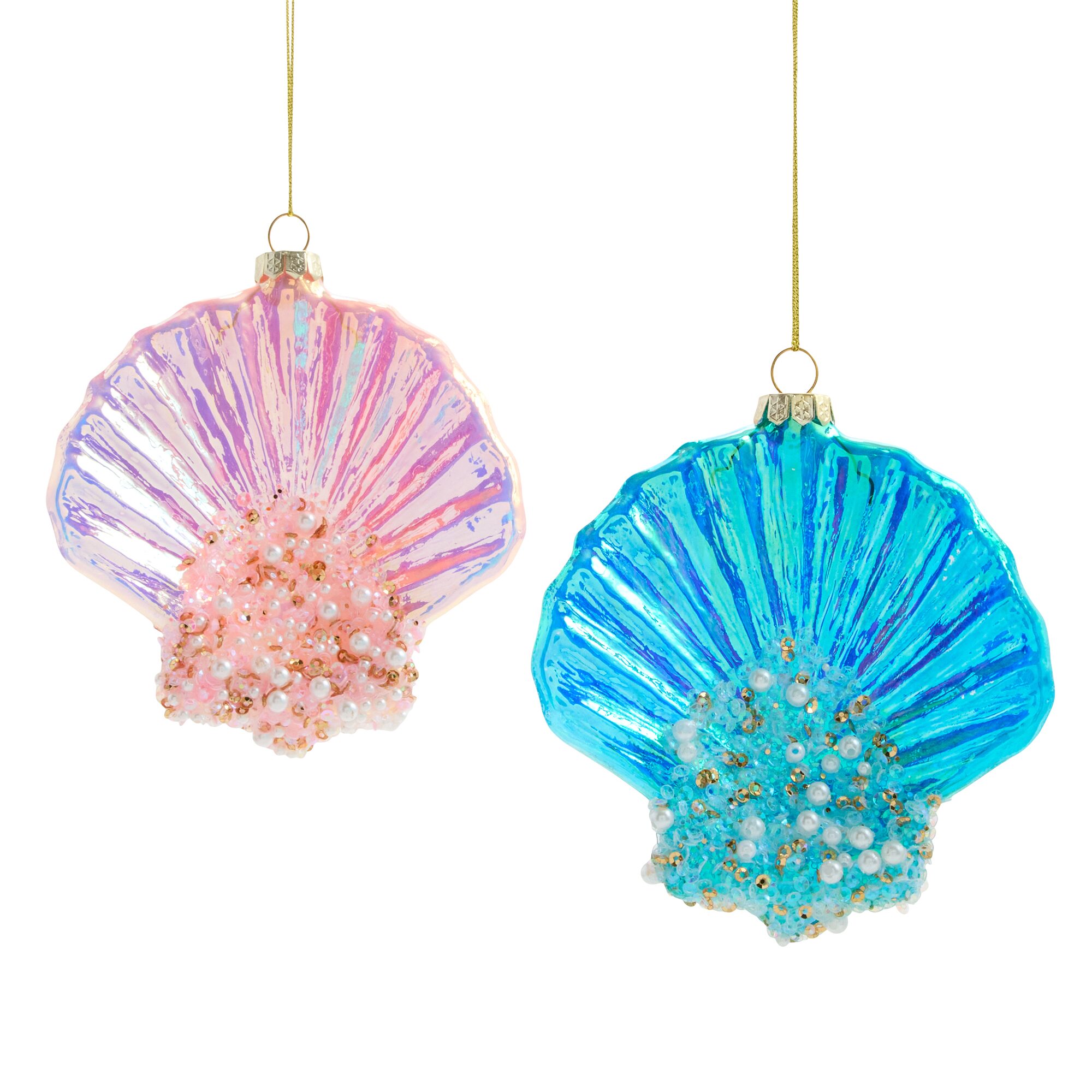 North Pole Trading Co. Clam Shell Blue And Pink 2-pc. Christmas Ornament
