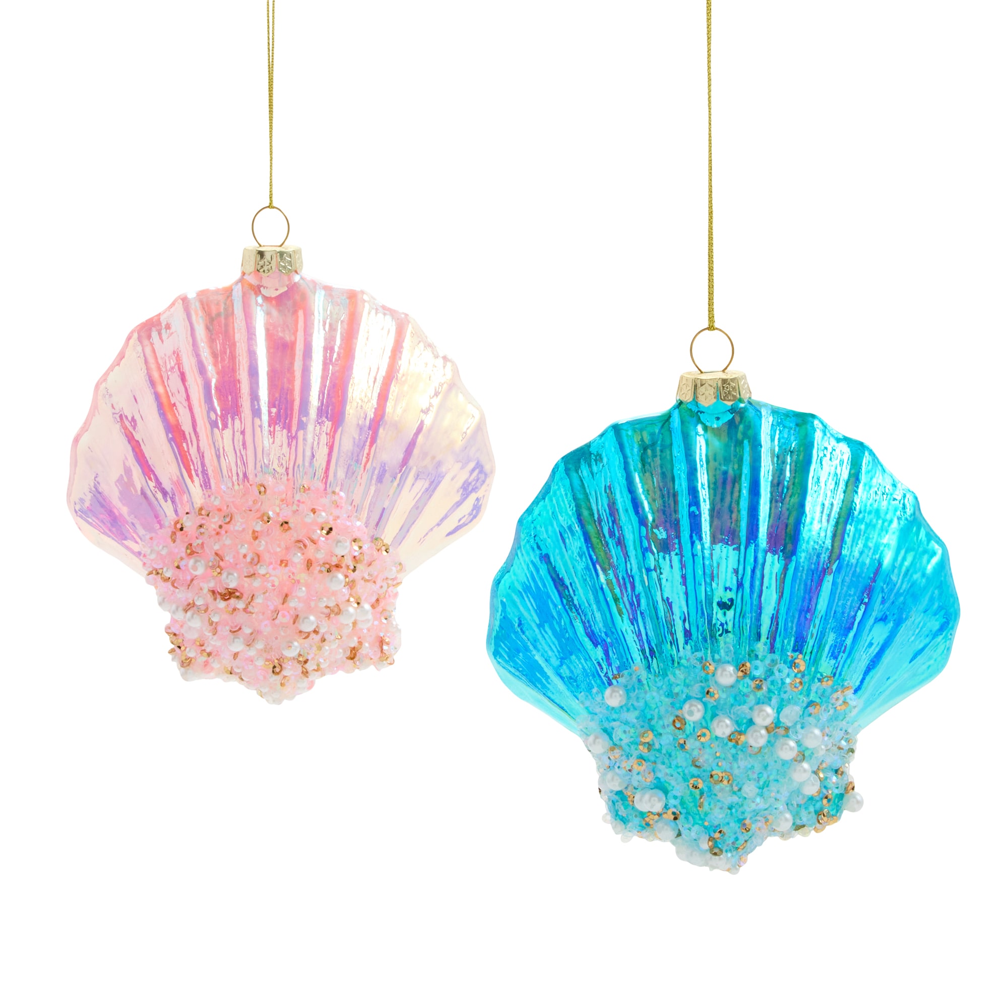 North Pole Trading Co. Clam Shell Blue And Pink 2-pc. Christmas Ornament