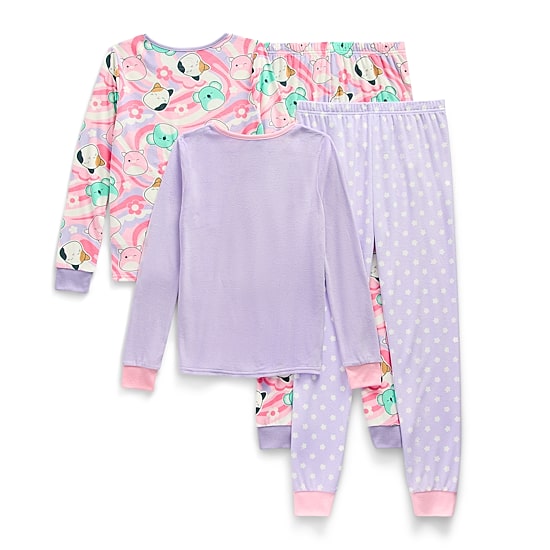 Little & Big Kid Girls Squishmallows Crew Neck Long Sleeve 4-pc. Pajama Set