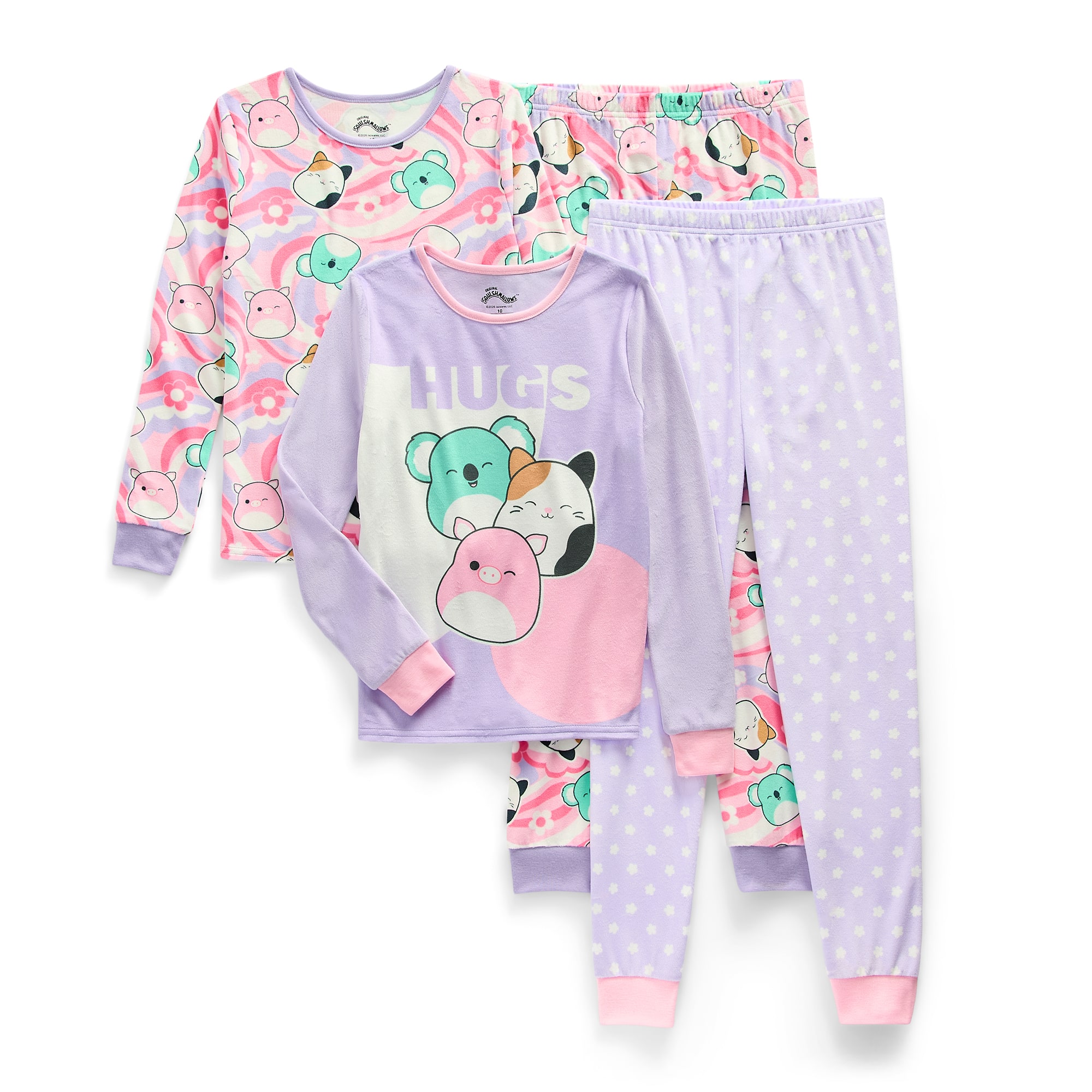 Little & Big Kid Girls Squishmallows Crew Neck Long Sleeve 4-pc. Pajama Set