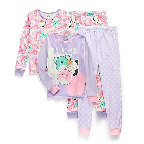 Licensed Properties Little & Big Kid Girls Squishmallows Crew Neck Long Sleeve 4-pc. Pajama Set In Purple