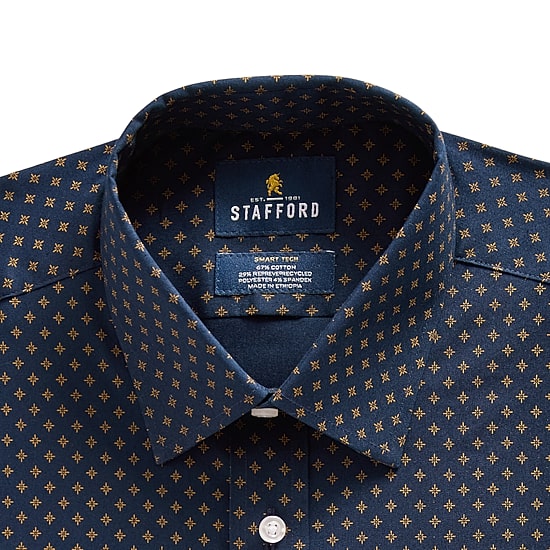 Stafford Smart Tech Mens Slim Fit Stretch Fabric Wrinkle Free Long Sleeve Dress Shirt