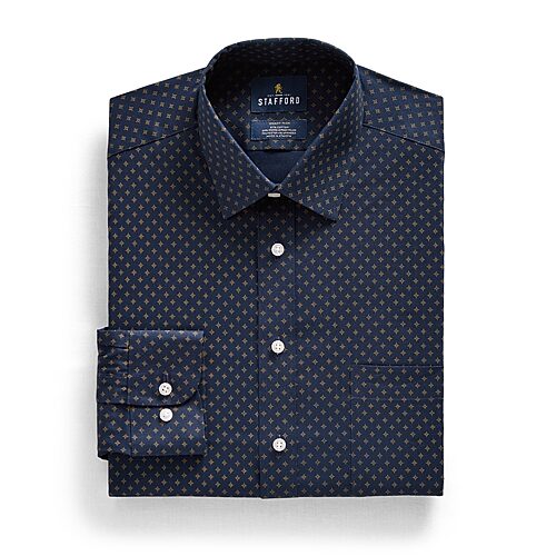 Stafford Smart Tech Mens Slim Fit Stretch Fabric Wrinkle Free Long Sleeve Dress Shirt, 18-18.5 34-35, Blue