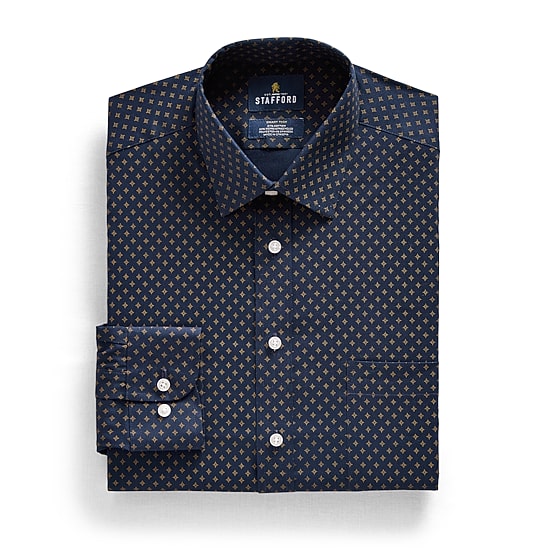 Stafford Smart Tech Mens Slim Fit Stretch Fabric Wrinkle Free Long Sleeve Dress Shirt