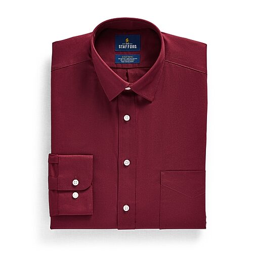 Stafford Sweat Repel Advanced Performance Mens Regular Fit Stretch Fabric Wrinkle Free Long Sleeve Dress Shir In Red