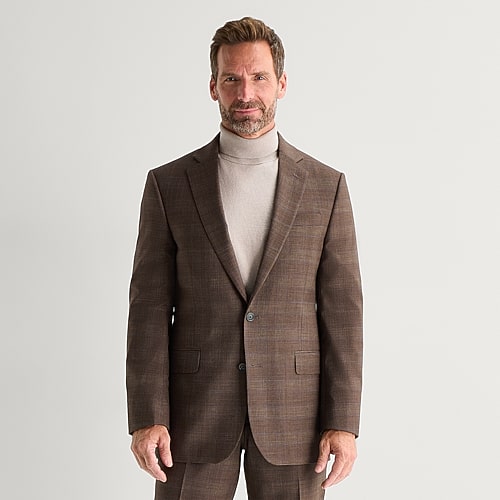 Stafford Coolmax All Season Ecomade Mens Classic Fit Plaid Suit Jacket In Brown