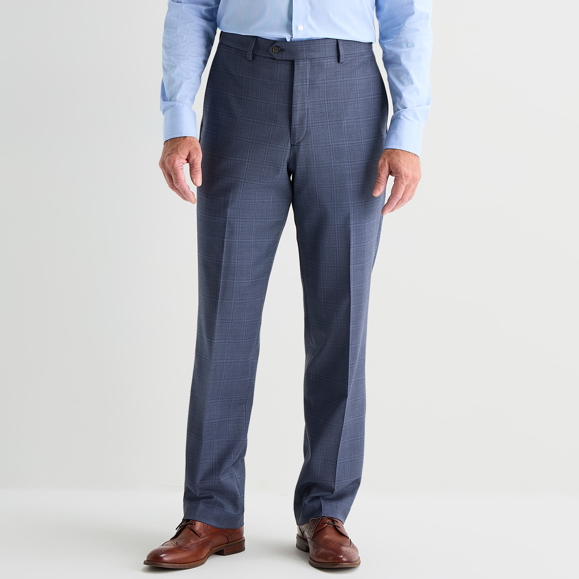 Stafford Mens Classic Fit Plaid Flat Front Suit Pant