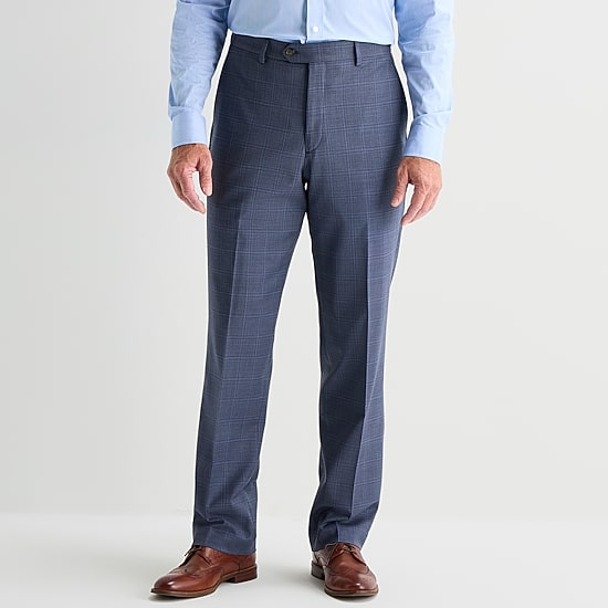 Stafford Coolmax All Season Ecomade Mens Classic Fit Plaid Flat Front Suit Pant