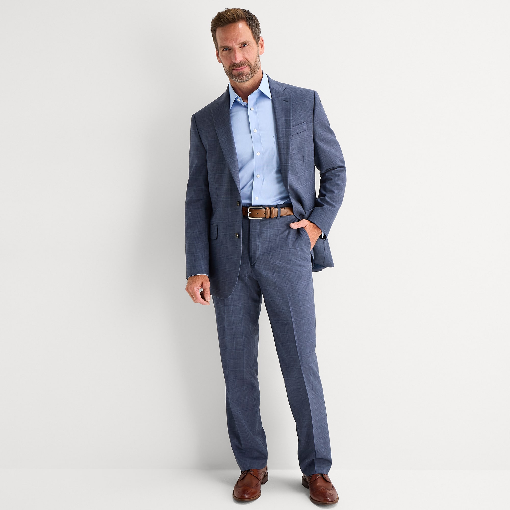 Stafford Mens Classic Fit Plaid Flat Front Suit Pant