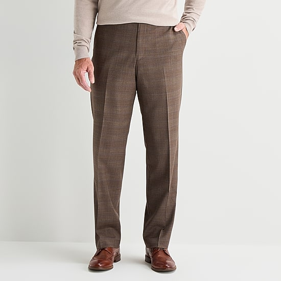 Stafford Coolmax All Season Ecomade Mens Classic Fit Plaid Flat Front Suit Pant
