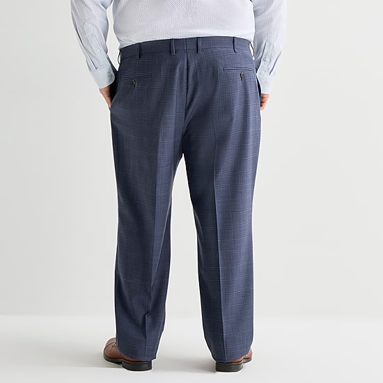 Stafford Mens Big and Tall Classic Fit Plaid Flat Front Suit Pant