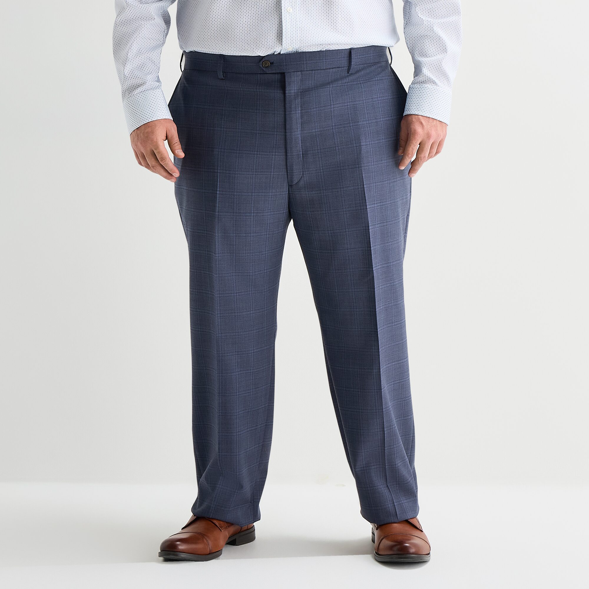 Stafford Mens Big and Tall Classic Fit Plaid Flat Front Suit Pant