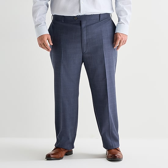 Stafford Mens Big and Tall Classic Fit Plaid Flat Front Suit Pant