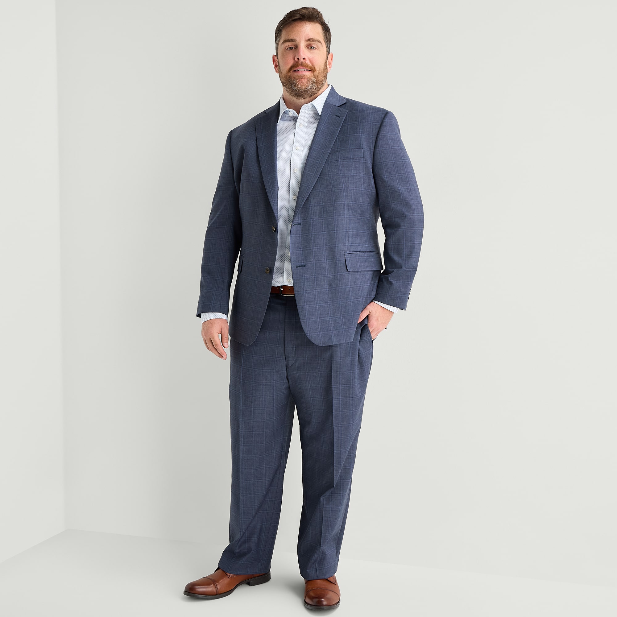 Stafford Mens Big and Tall Classic Fit Plaid Flat Front Suit Pant