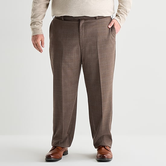 Stafford Mens Big and Tall Classic Fit Plaid Flat Front Suit Pant