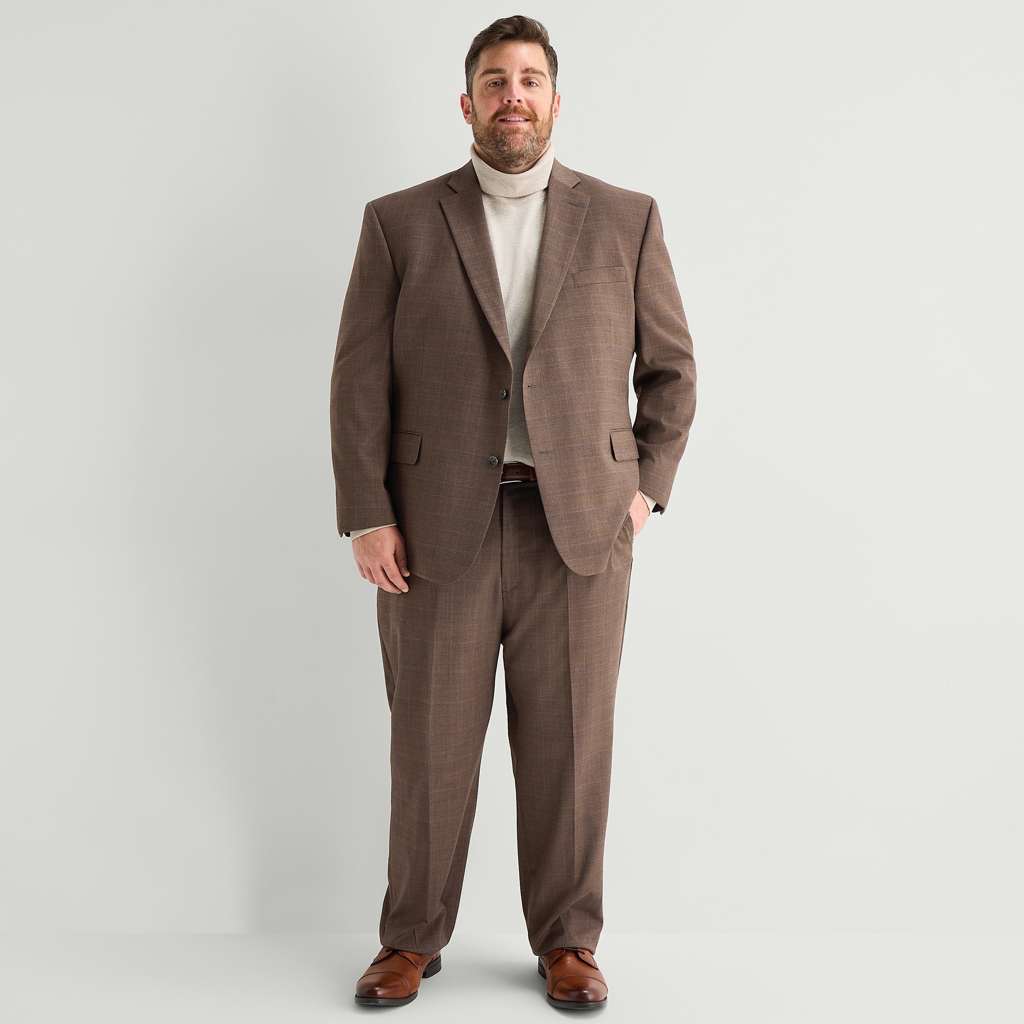 Stafford Mens Big and Tall Classic Fit Plaid Flat Front Suit Pant