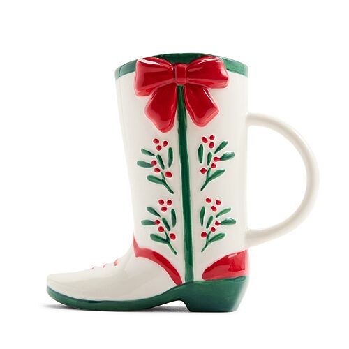 North Pole Trading Co . Holiday Cowboy Boot Mug In White