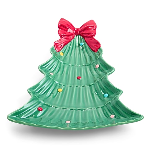 North Pole Trading Co . Christmas Tree Holiday Serve Platter In Green