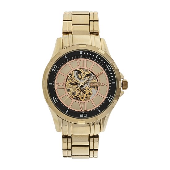 Elgin® Mens Gold-Tone Skeleton Watch