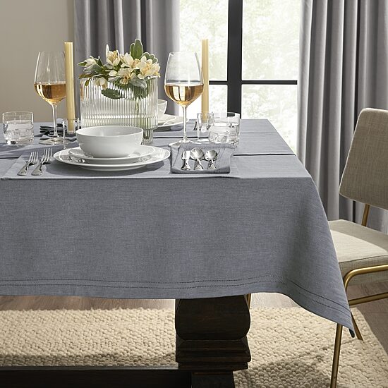 Fieldcrest Luxury Cotton-Linen Herringbone Tablecloth