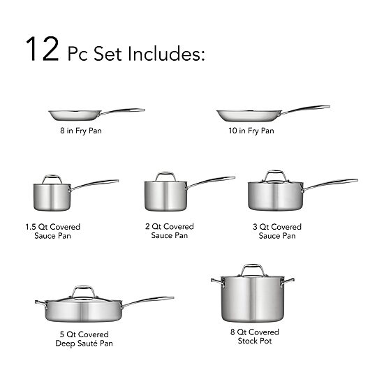 Tramontina Gourmet Tri-Ply Clad 18/10 Stainless Steel 12-pc. Induction-Ready Cookware Set