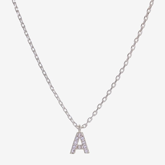 Sparkle Allure Initial Womens Cubic Zirconia Pure Silver Over Brass 16 Inch Pendant Necklace