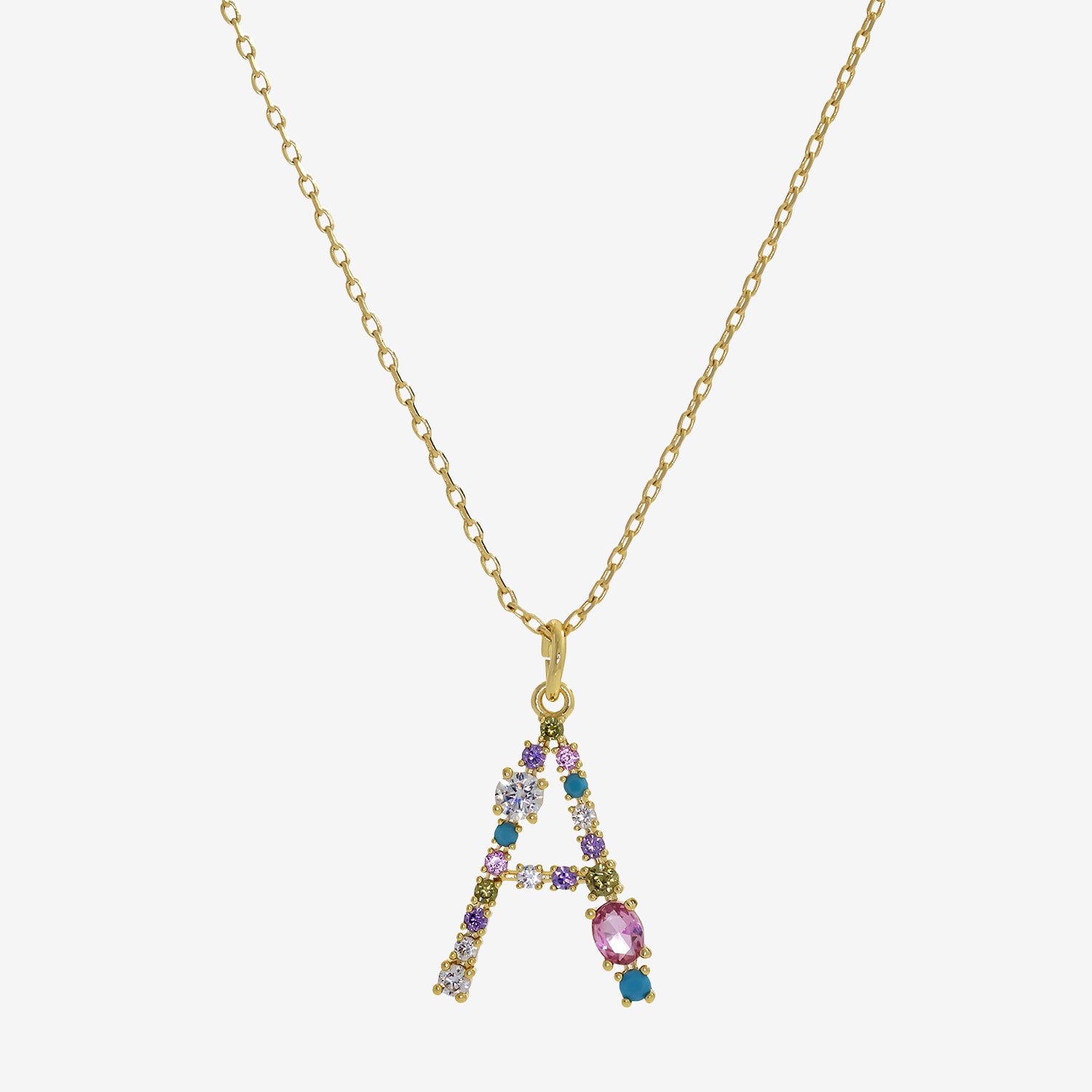 Sparkle Allure Initial Womens Multi Color Cubic Zirconia 14K Gold Over Brass 16 Inch Pendant Necklace