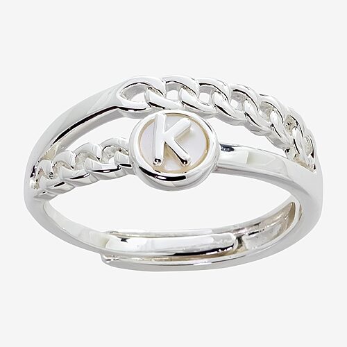 Sparkle Allure Initial Womens 3MM White Mother Of Pearl 14K Gold Over Brass Round Band, One Size, K