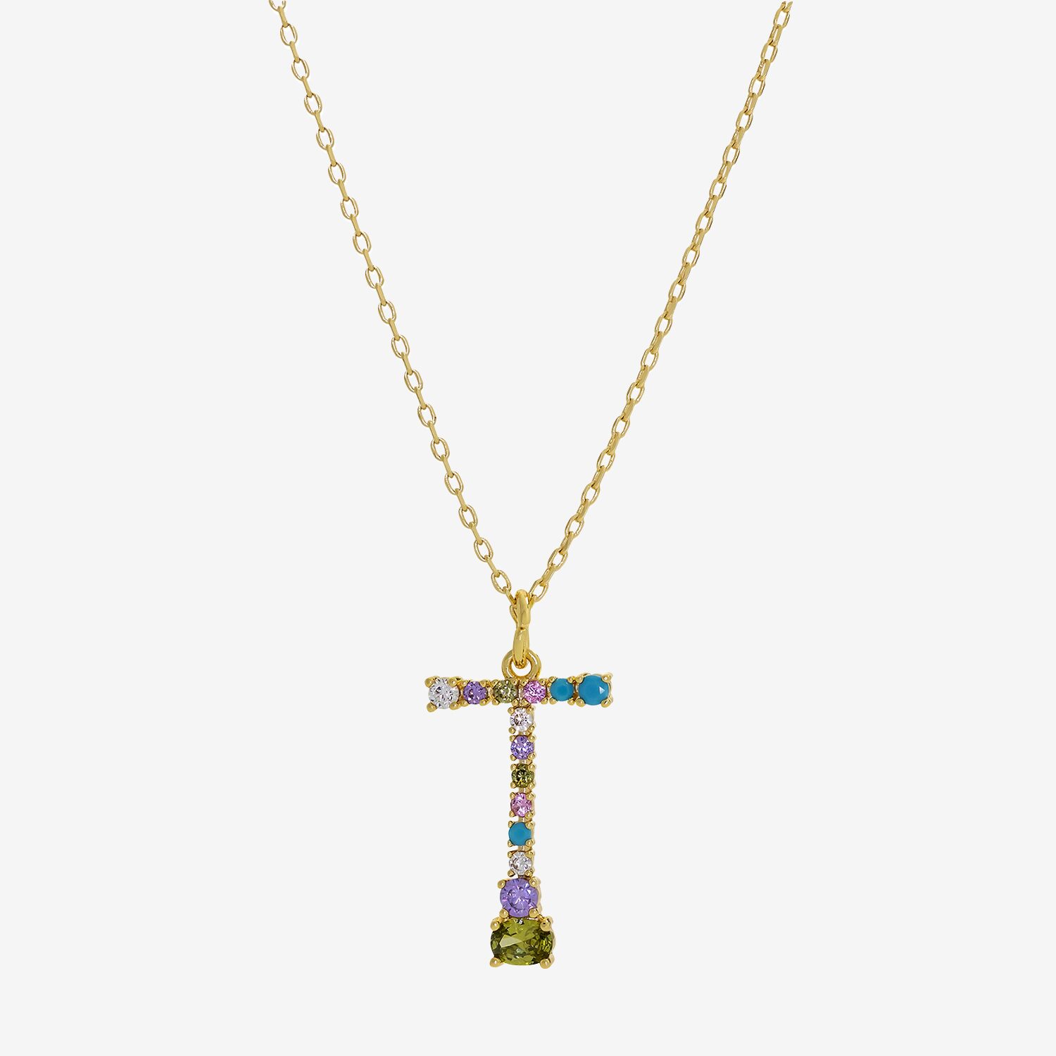 Sparkle Allure Initial Womens Multi Color Cubic Zirconia 14K Gold Over Brass 16 Inch Pendant Necklace