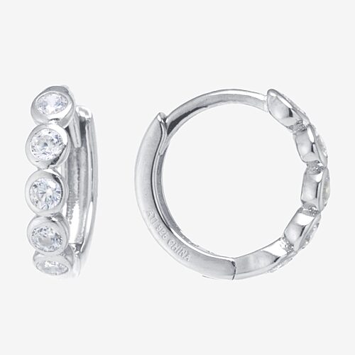 Silver Treasures Womens Cubic Zirconia Sterling Silver 11.5mm Hoop Earrings, One Size