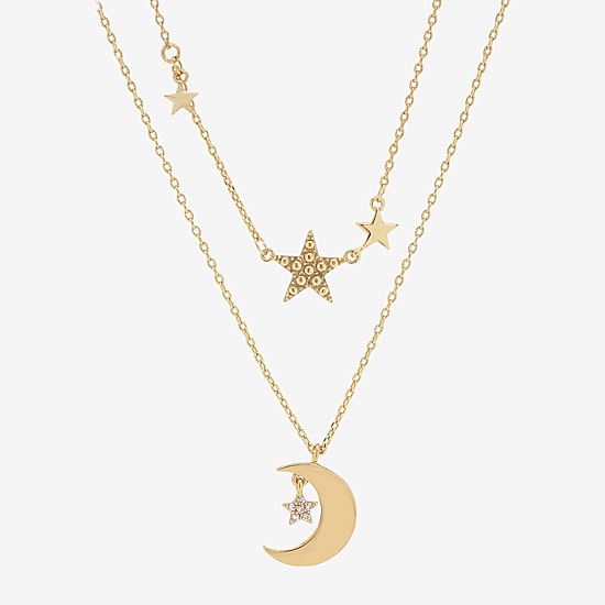 Sparkle Allure You & Me Womens Cubic Zirconia 14K Gold Over Brass Moon Star 2-pc. Necklace Set
