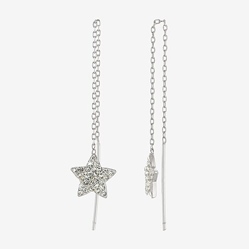 Silver Treasures Womens Crystal Sterling Silver Star Drop Earrings, One Size