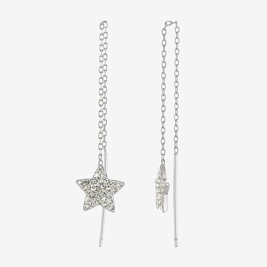 Silver Treasures Womens Crystal Sterling Silver Star Drop Earrings