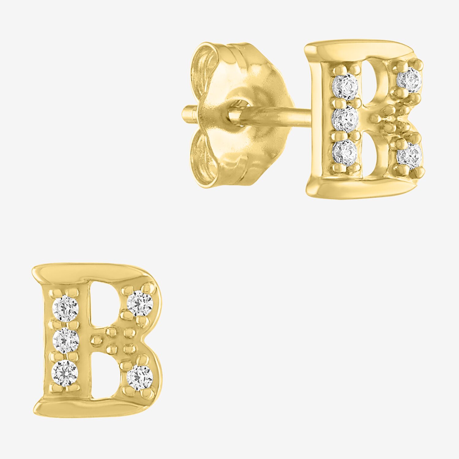 Diamond Addiction Lab-Grown (G-H / Si2-I1) Accent Initial Stud Earrings 10K Gold