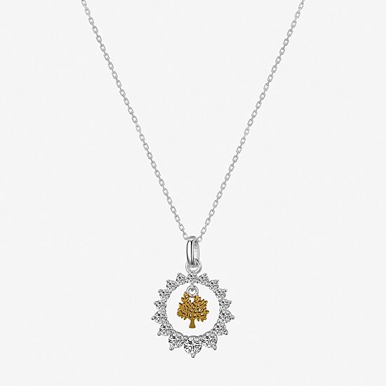 Footnotes Tree Charm Womens Cubic Zirconia Sterling Silver Round 16 Inch Pendant Necklace