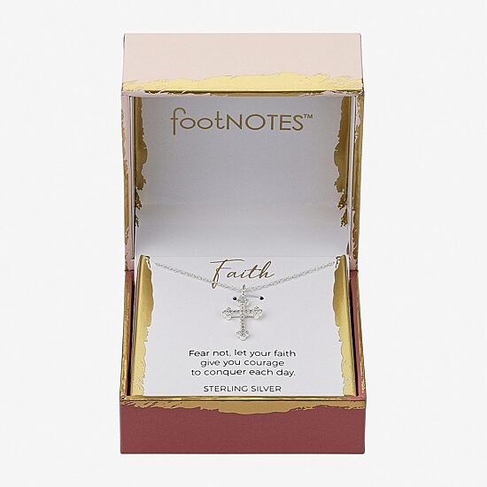 Footnotes Womens Cubic Zirconia Sterling Silver Cross 16 Inch Pendant Necklace