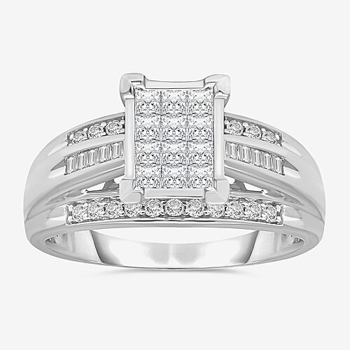 Modern Bride Womens 1/2 Ct. T.w. Natural White Diamond 14k Gold Side Stone Engagement Ring