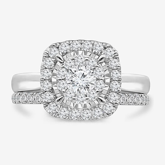(I / I1) Womens 1 CT. T.W. Lab Grown White Diamond 10K Gold Cushion Solitaire Engagement Ring