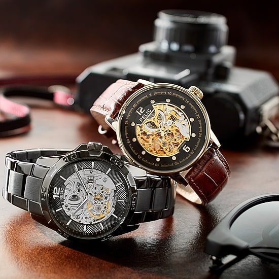Relic® Mens Gunmetal Automatic Skeleton Watch ZR11853