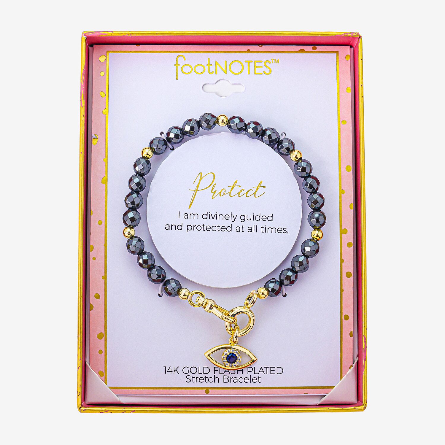 Footnotes Womens Black Glass 10K Gold Over Brass Evil Eye Beaded Bracelet
