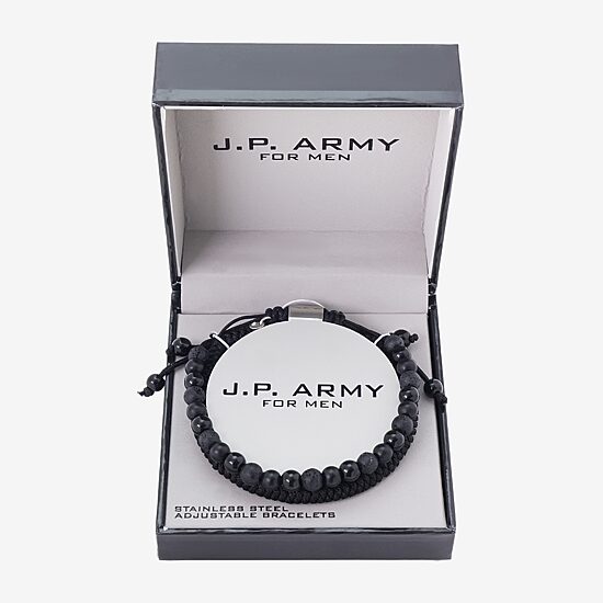 J.P. Army Mens 2-pc. Black Agate Stainless Steel Bracelet Set