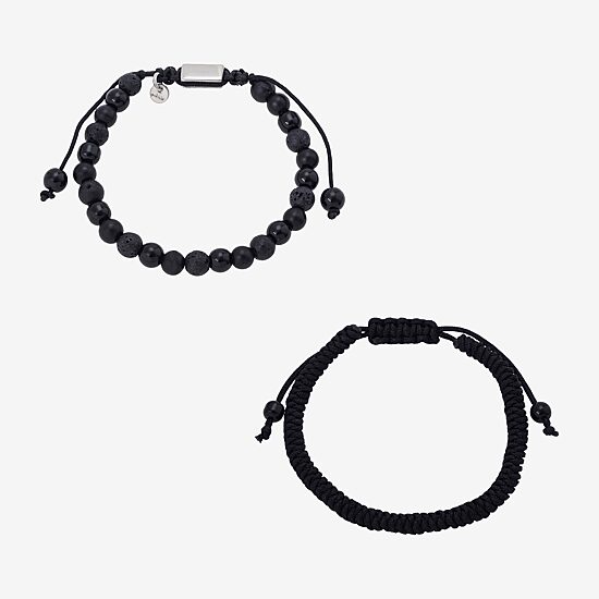 J.P. Army Mens 2-pc. Black Agate Stainless Steel Bracelet Set
