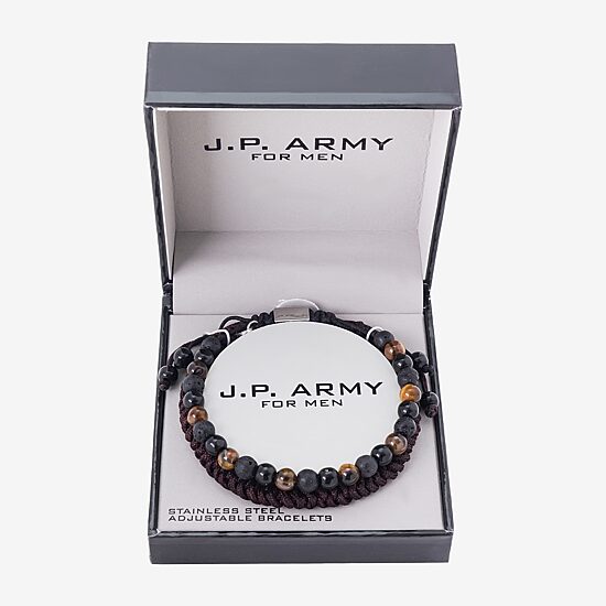 J.P. Army Mens 2-pc. Multi Color Tiger's Eye Stainless Steel Bracelet Set