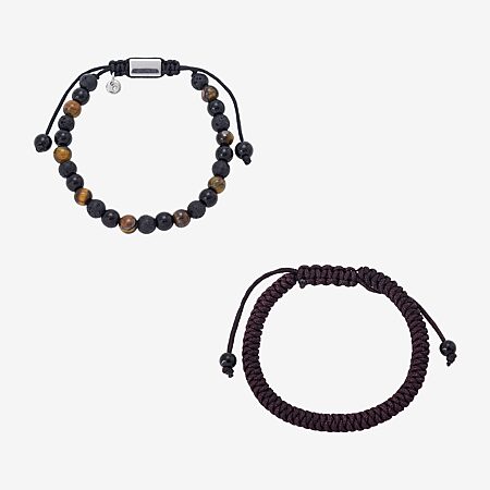 Mens Genuine Brown Tiger's Eye Stainless Steel Beaded Bracelet