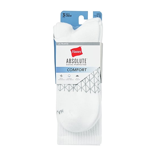 Hanes® Men's Ultimate Absolute Comfort 3 Pairs, Moisture-Wicking Crew Socks